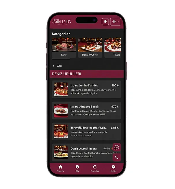 QR Menü Mobil Görünüm